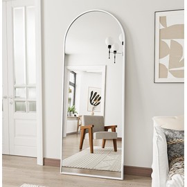 OGCAU Floor Full Length Mirror, 56"x20" Arched Full Body Mirror, Hanging or Leaning, Standing, Wall Mounted with Aluminum Frame for Bedroom Living Room, White