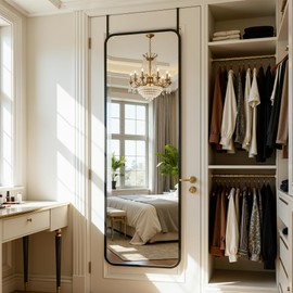 Antok 48"x14" Over The Door Full Length Mirror, Hanging Full Length Mirror for Door, for Bedroom or Cloakroom, Black