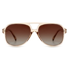 NIDOVIX Polarized Classic Vintage Aviator Sunglasses for Men Women Large Frame Retro 70s Sunglasses (Transparent Brown/Gradient Brown)