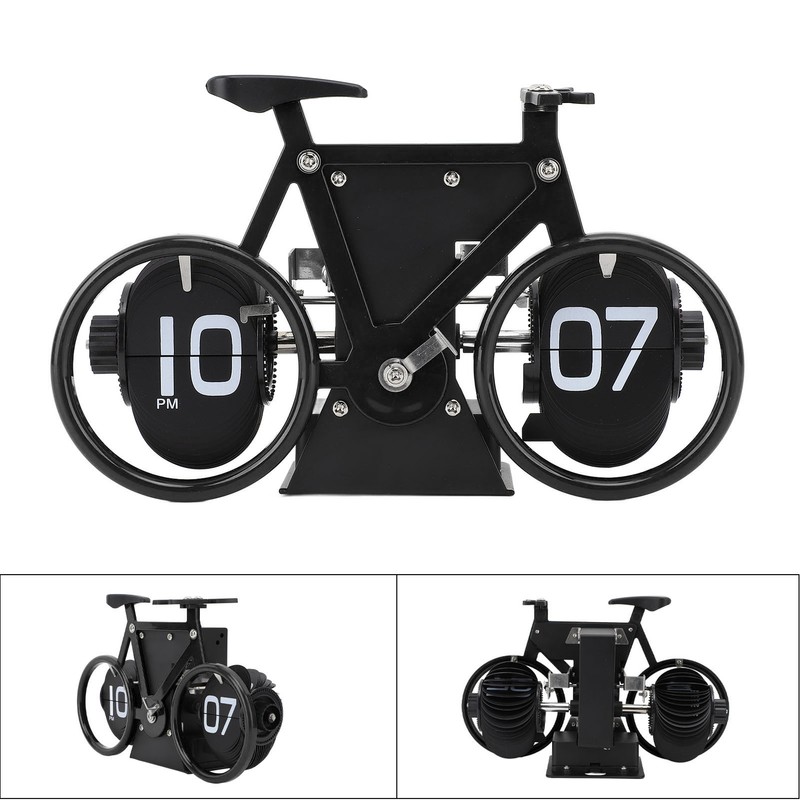 Vintage Flip Desk Clock Bike Shape Retro Mechanical Battery Powered