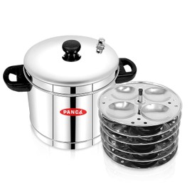 PANCA Idli Maker With 6 Plates - Stainless Steel Premium Pot With Whistle, 24 Idly Steamer