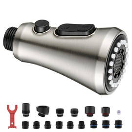 HEISOK Pull Down Spray Head for Kitchen Faucet - Kitchen Faucet Head Replacement with 15 Adapters - 3 Function Sink Faucet Sprayer Nozzle with Pause,Brushed Nickel
