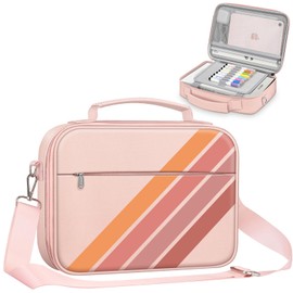 FINPAC Large Bible Cover w/Shoulder Strap, Carrying Book Case Church Bag Bible Protective w/Pen Slots and Zippered Pocket, Gift for Women Lady (Retro Stripes)