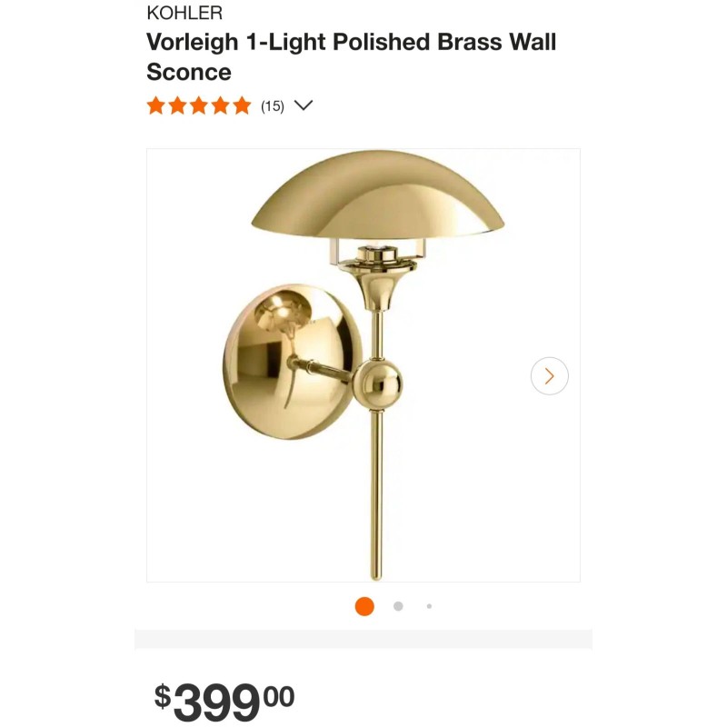 Kohler Vorleigh 1-Light Polished Brass Wall Sconce 27944-SC01-2PL