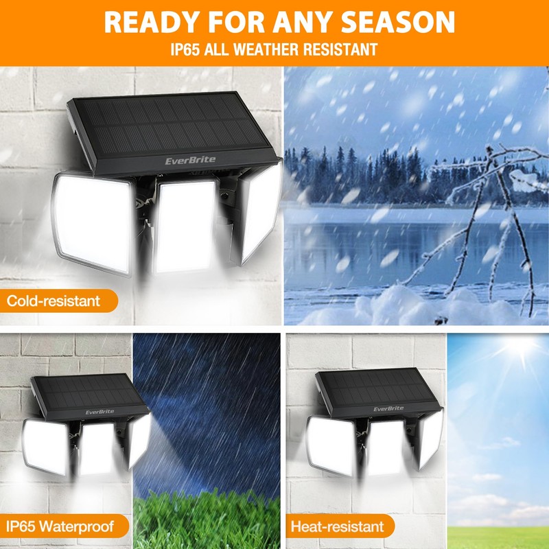EverBrite 2PK Solar Motion Sensor Lights, 3 Heads, IP65 Waterproof