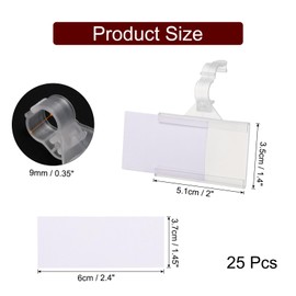 uxcell 25pcs Wire Shelf Label Holder with Label Papers 2 x 1.4 Inch Plastic Reusable Basket Labels Tags Holders with Snap Lock for Pantry Retail Supermarket Department Store, Clear