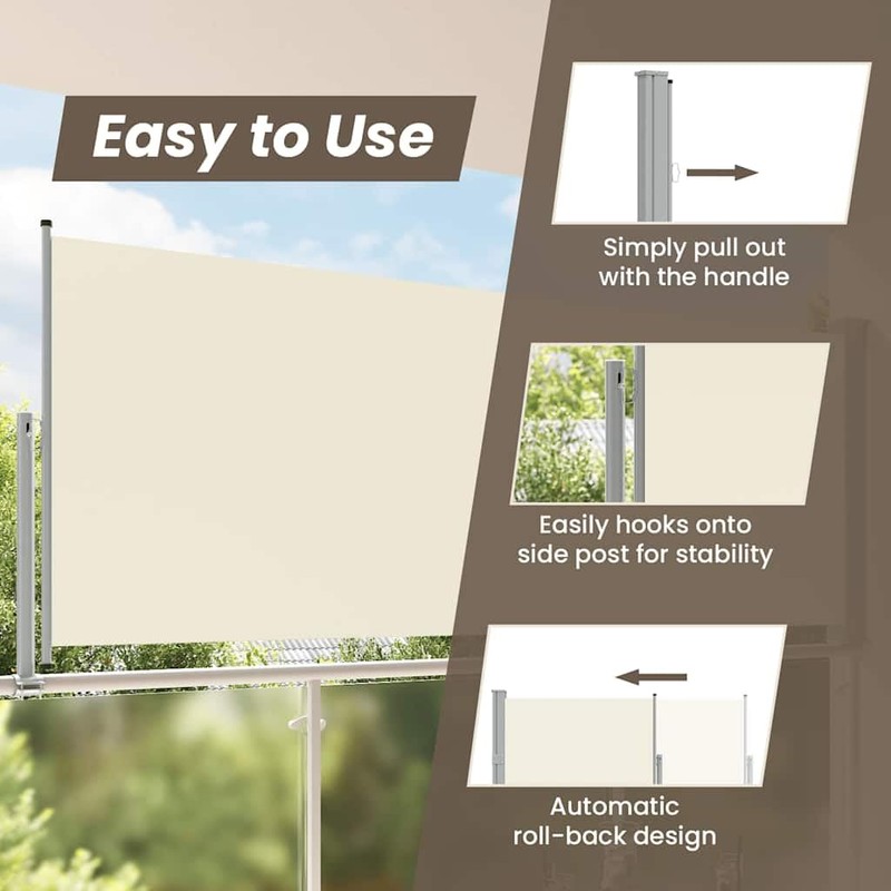 vidaXL Side Awning Cream Screen, Grey Stand