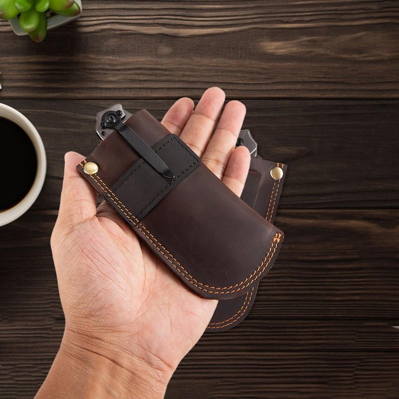 Leather Knife Sheath for Belt,Pocket Knife Holder,Heavy Duty Folding Knife