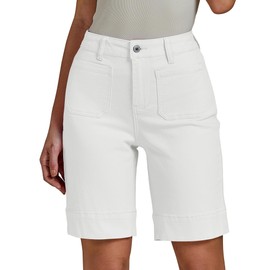 luvamia High Rise Stretchy Shorts for Women Womens Boyfriend Jean Shorts Womens Knee Length Shorts White Shorts Women Cream White Size Large