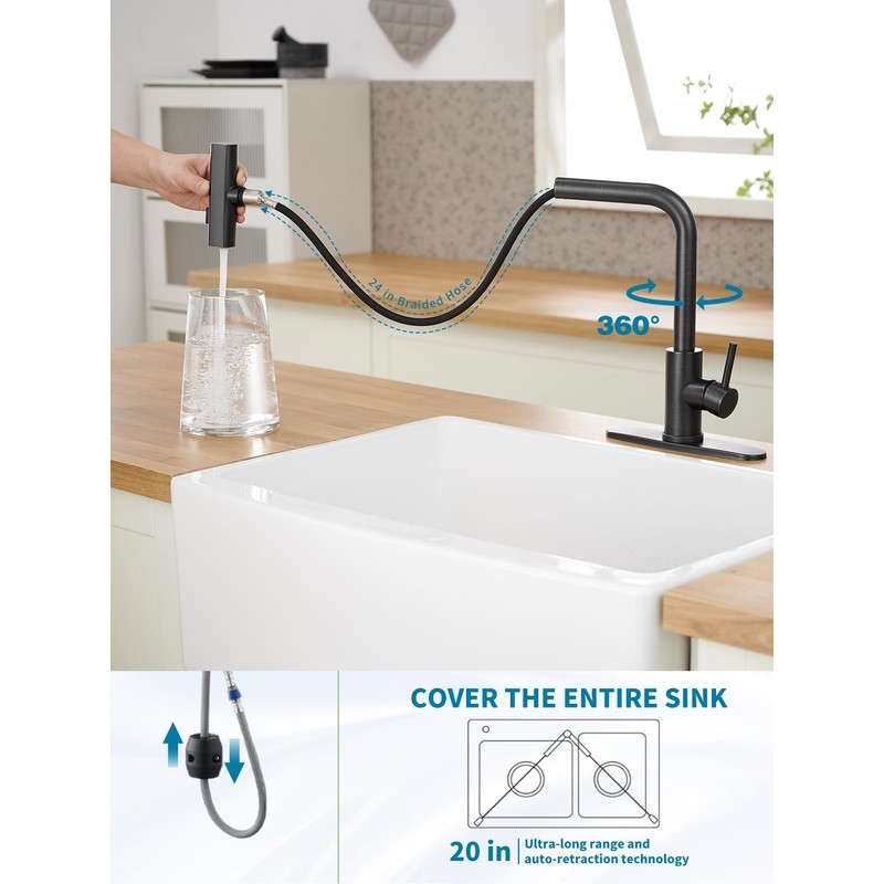 Kitchen Faucets with Pull Down Sprayer,Waterfall Kitchen Sink Faucet,Commercial Utility