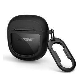 SURITCH Clear Case for Bose QuietComfort Earbuds II 2022/QuietComfort Ultra 2023 Cover, Full-body Shockproof TPU Protective Case with Carabiner & Key Ring & Transparent Logo Window(Black)