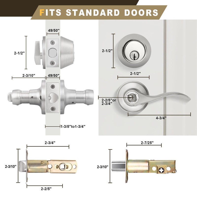 Brotima 3 Pack Keyed Alike Door Lever Set with Single