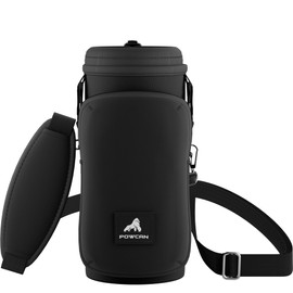 POWCAN Water Bottle Holder with Strap, Fits 32/40 oz Bottle, Adjustable Shoulder Strap with Phone Pocket, Neoprene Sleeve, Water Bottle Carrier Bag for Hiking, Travelling and Camping (Dark Knight)