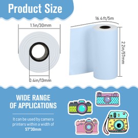 12 Rolls Print Camera Paper Refill, 2.2 x 1.1 Inch Instant Camera Refill Print Paper Photo Printer Thermal Paper for Kids (Pink, Blue, Yellow)