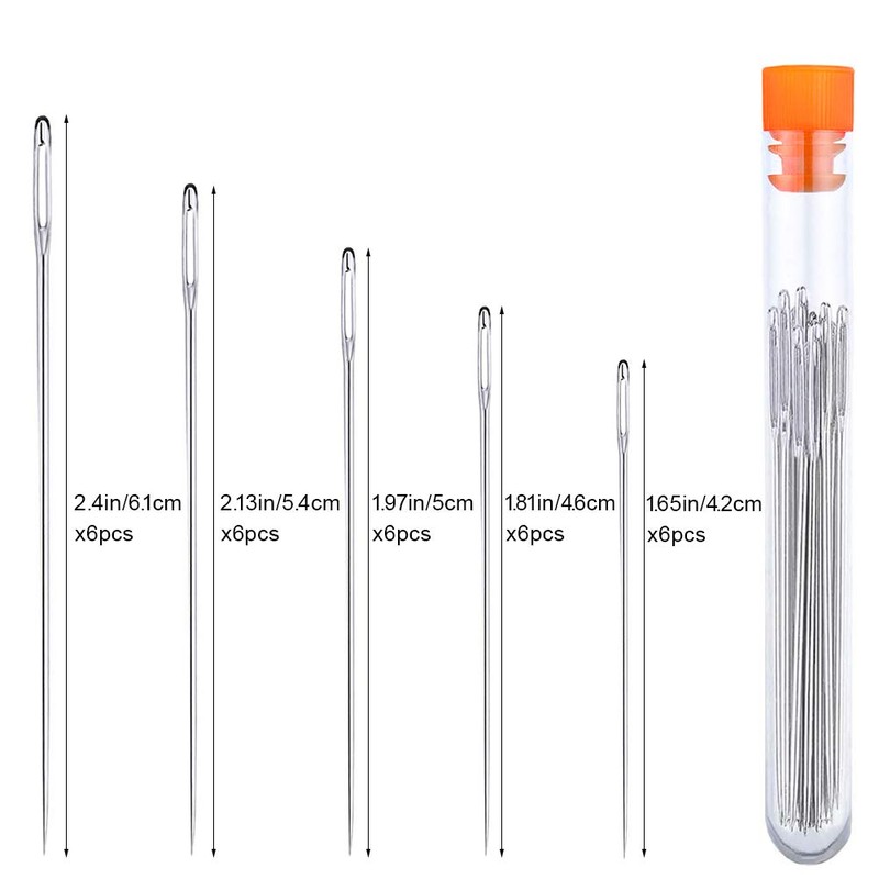 30 Pieces Sewing Needles Set, 5 Sizes Large Eye Needles,