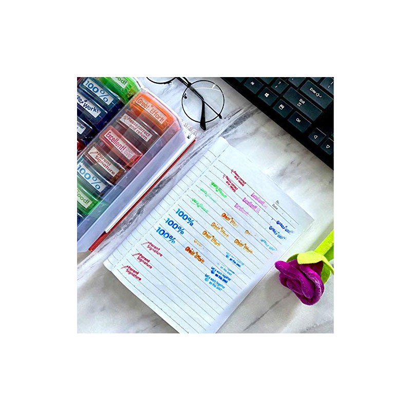 Teacher Stamps for Grading Classroom,Parent Signature Teacher Self-Inking Stamp Set
