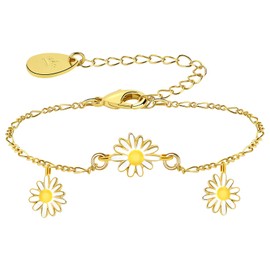 MUNORIAY Daisy Bracelet Anklet for Women: Dainty Cute Colorful Enamel Little Daisy Flower Chram Adjustable Bracelets Anklets Fashion Jewelry Gifts for Daisy Lovers (gold)