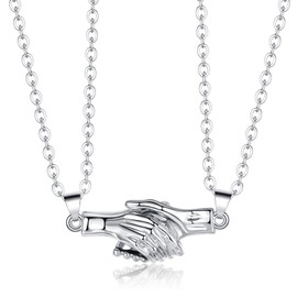 Couple Magnetic Necklaces, 2 Pcs Magnet Hand In Hand Necklace for Couples Best Friends | Matching Mutual Attraction Hand Clasp Pendant Necklaces Set Christmas Valenties Day Gifts, Silver & Silver