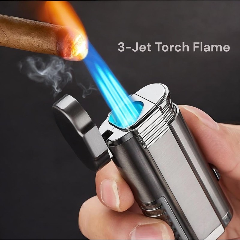 NIVEK Cigar Lighter, Triple Jet Flame Butane Torch Lighters, Refillable