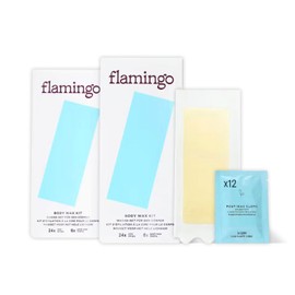 Flamingo Body Wax Kit - Women's Waxing Kit with 48 Strips and 12 Post-Wax Cloths