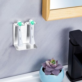 WAYASI Electric Toothbrush Head Holder, Tooth Brushing Holder, Wall Mounted Toothbrush Holders Shower Bathroom, Self Adhesive or Desktop Tooth Brush Holder Organiser (Silver, Small)