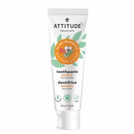 ATTITUDE Kids Fluoride-Free Toothpaste, Plant- and Mineral-Based Ingredients, Vegan, Cruelty-Free and Sugar-Free, Mango 120 grams