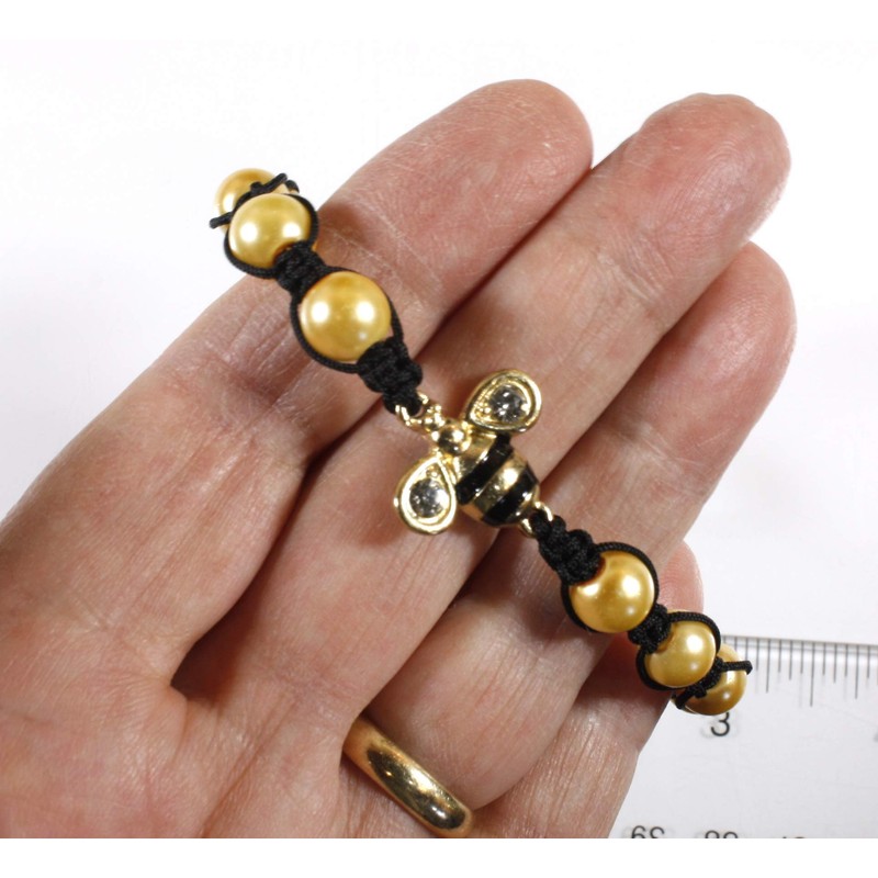 Style ARThouse Little Bumblebee, Bee Charm with Rhinestones on Macrame