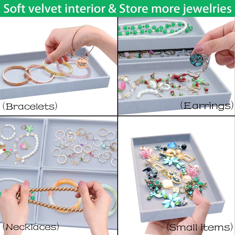8 Pack Stackable Velvet Jewelry Trays Organizer for Drawers Large