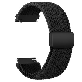 Wanme Woven Nylon Watch Straps 20 mm for Men Women Nylon Elastic Watch Strap Quick Release Bracelet Replacement Strap with Magnet Adjustable Non-Slip Buckle, black