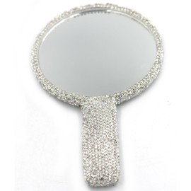 Bestbling - Espejo de mano con diamantes de imitación deslumbrantes, perfecto para maquillaje y decoración, regalo ideal para mujeres y niñas (redondo plateado)