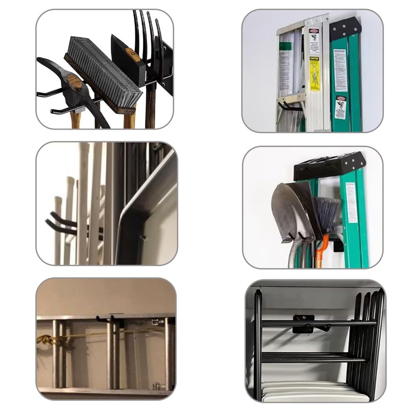 4-Pack Metal Wall Mount Garage Hooks for Garden Tools, Chairs,