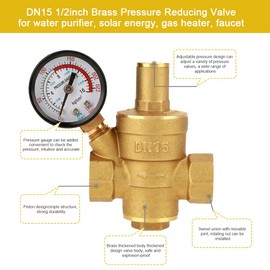 Pressure Regulator Water Keenso DN15 1/2 Inch Brass Water Pressure Reducer Valve 1/2 Inch Adjustable Water Pressure Regulator with Thread and Pressure Gauge