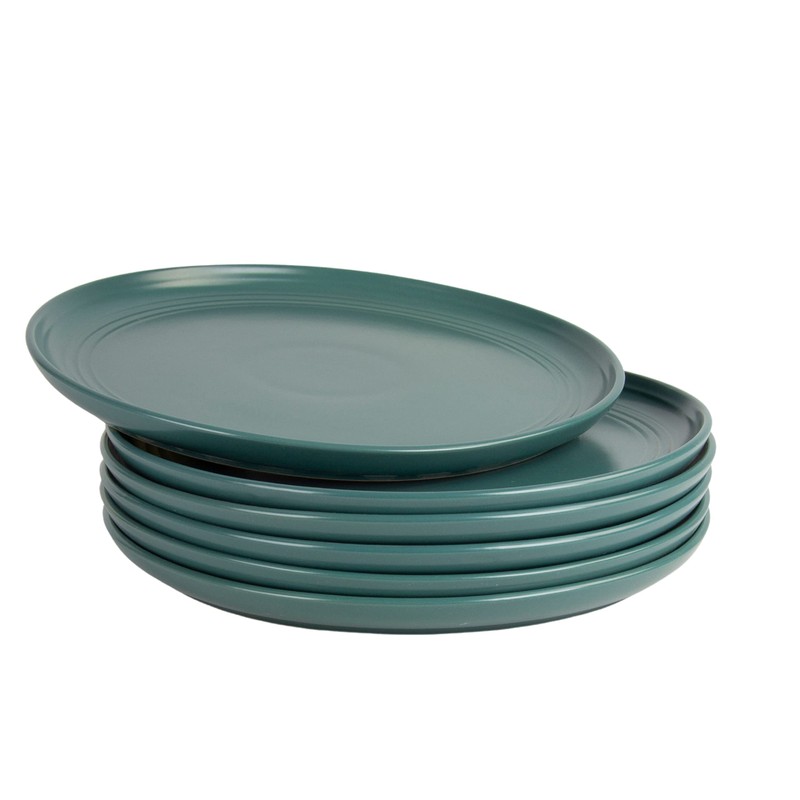 Double Line 10.5" Dinner Plate, Set of 6, Emerald Green