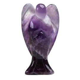 HLbshi Hand Carved Gemstone Crystal Angel Figurine Carving Statue Office Home Decor Pocket Guardian 3 inch (Amethyst)