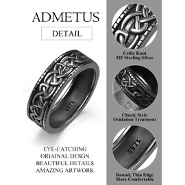 ADMETUS 925 Sterling Silver Celtic Knot Ring Wedding Rings for Men Celtic Rings Celtic Jewellery Gifts for Men Ring Size 6-13, Sterling Silver, No Gemstone