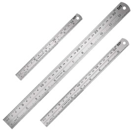 SUI-lim 3 Pieces Stainless Steel Ruler, Precision Double Scale Edge Steel Ruler, Metal Ruler for Engineering, Teaching and Office, 15 cm/20 cm/30 cm