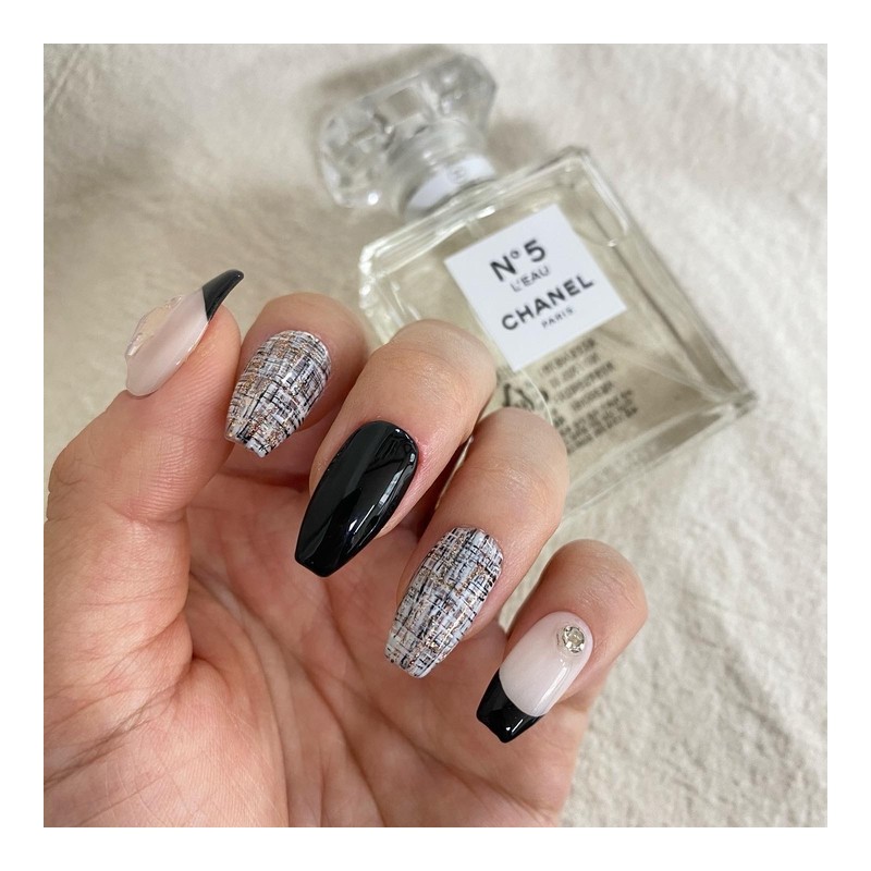 Black Tweed Nail Tips - Lipstick / 블랙트위드 네일팁 -