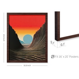 Poster Master Psychedelic Poster - Blue Moon Print - Red Sky Art - Surreal Art - Trendy Art - Trippy Art - Gift for Men & Women - Avant Garde Decor for Living Room or Dorm, 16x20 Brown Framed