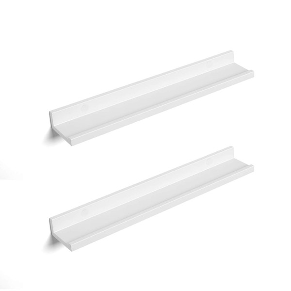 SONGMICS Floating Shelves Set of 2, Wall Shelves Ledge 23.6 x 3.9 Inches with Front Edge, for Picture Frames, Books, Spice Jars, Living Room, Bathroom, Kitchen, Easy Assembly, White ULWS60WT
