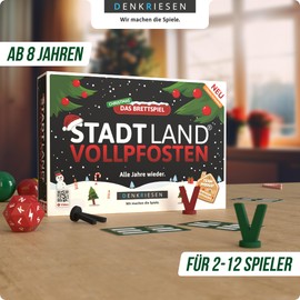 Stadt Land Vollpfosten Board Game Christmas Edition Including Classic Expansion | From 8 Years for 2-12 Players | Christmas Game | Party Game Family | Festive Party Games by Denkriesen