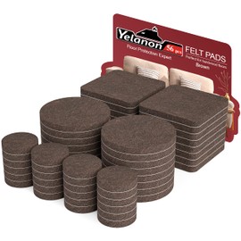 Yelanon Felt Furniture Pads -56 Pcs(1+2)” Premium Felt Pads for Chair Legs Furniture, Floor Protectors for Hardwood Floors,Brown