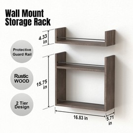 RICHER HOUSE Floating Shelves, Wall Shelves Above Toilet Wall Storage, Wall Mounted Bathroom Shelves with Towel Bar, Shelves for Bedroom, Kitchen, Vanity Shelves Room Decor Wall Cabinet - Brown
