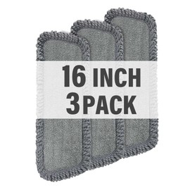 16.5 inch Mop Pads Refills, 3 Pack Microfiber Reusable Replacement Mop Pads Flat Replacements Heads for Wet Or Dry Floor Cleaning and Scrubbing, Grey Tassel Cloth