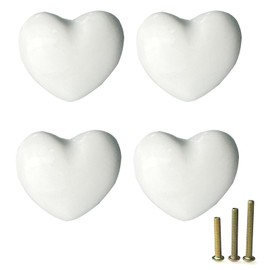 Mimhooy 4 Pack White Ceramic Drawer Knobs Decorative Cabinet Knobs, Heart Shaped Cupboard Knobs, Knobs for Cupboards & Draws