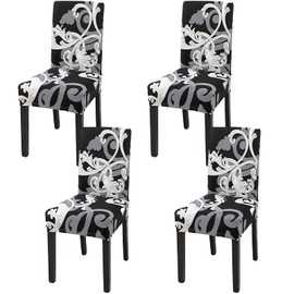 LONENESSL Stretch Chair Covers, Set of 4 Dining Chair Slipcovers, Spandex Removable Chair Protector Washable Elastic Seat Covers for Dinner Room Wedding Restaurant Party Decoration. (4, Leaf)
