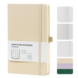 HOMEMARS Notebook, Notebook, 21 cm x 14.5 cm, Notebook A5 Dotted, Hardcover Leader Bullet Dot Grid Journal, Journal Book, Travel Journal, Notepad, 100 GSM, 200 Pages, Lvory, Leather Hardcover