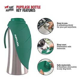 Botella de agua portátil PupFlask, de acero inoxidable de 27 o 40 onzas, práctica botella de agua para viaje para perros, mantiene la cachorro hidratada, tazón de agua portátil para perro y botella de agua de viaje para perros, Quetzal Green, 27 Ounce