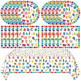 41Pcs Colorful ABC Birthday Party Decorations Alphabet Colorful Party Supplies ABC Rainbow Dots Plates Napkins Tablecloth丨Kids Birthday Educations Party Classroom First Day School Party,Serv 20