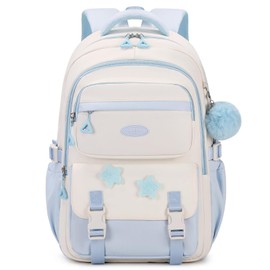 Amythe Girls School Backpack - Stylish and Spacious School Bag for Girls in Elementary and Middle School, Water-Resistant Bookbag with Cute Pendant, Ideal for Casual Travel, Blue