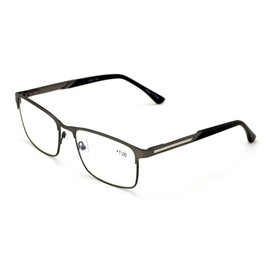 Men Rectangular Stainless Steel Reading Glasses Anti Blue Ray Lens - Computer Reader - Wide Fitment (Gray, 2.00)